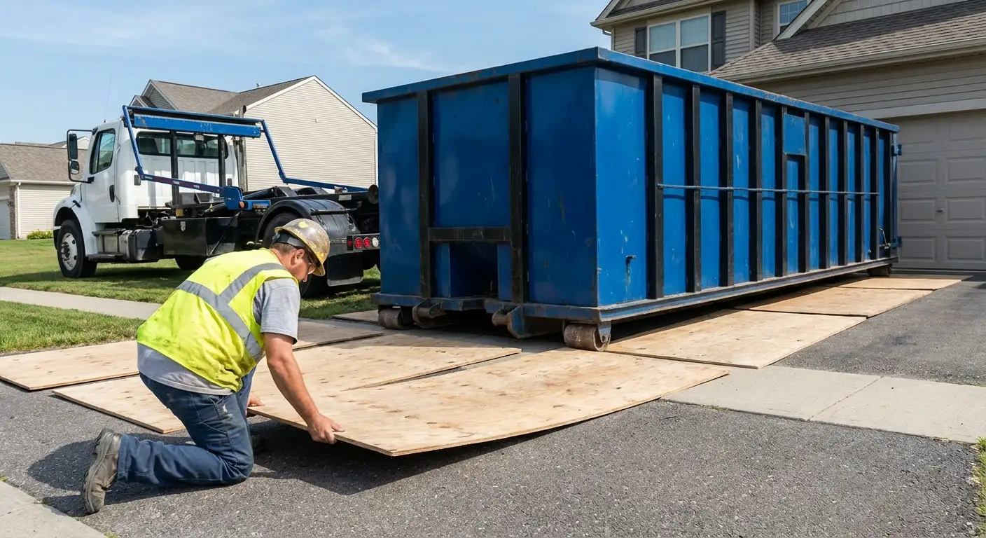Driveway protection and delivery preparation for dumpster rental in Syracuse, NY