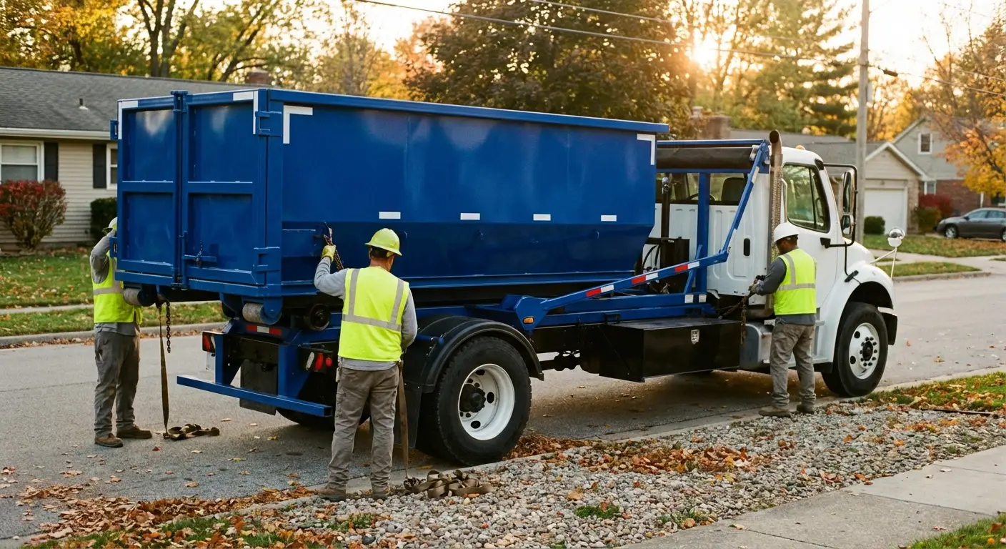 Roll-off dumpster delivery truck in Syracuse, NY